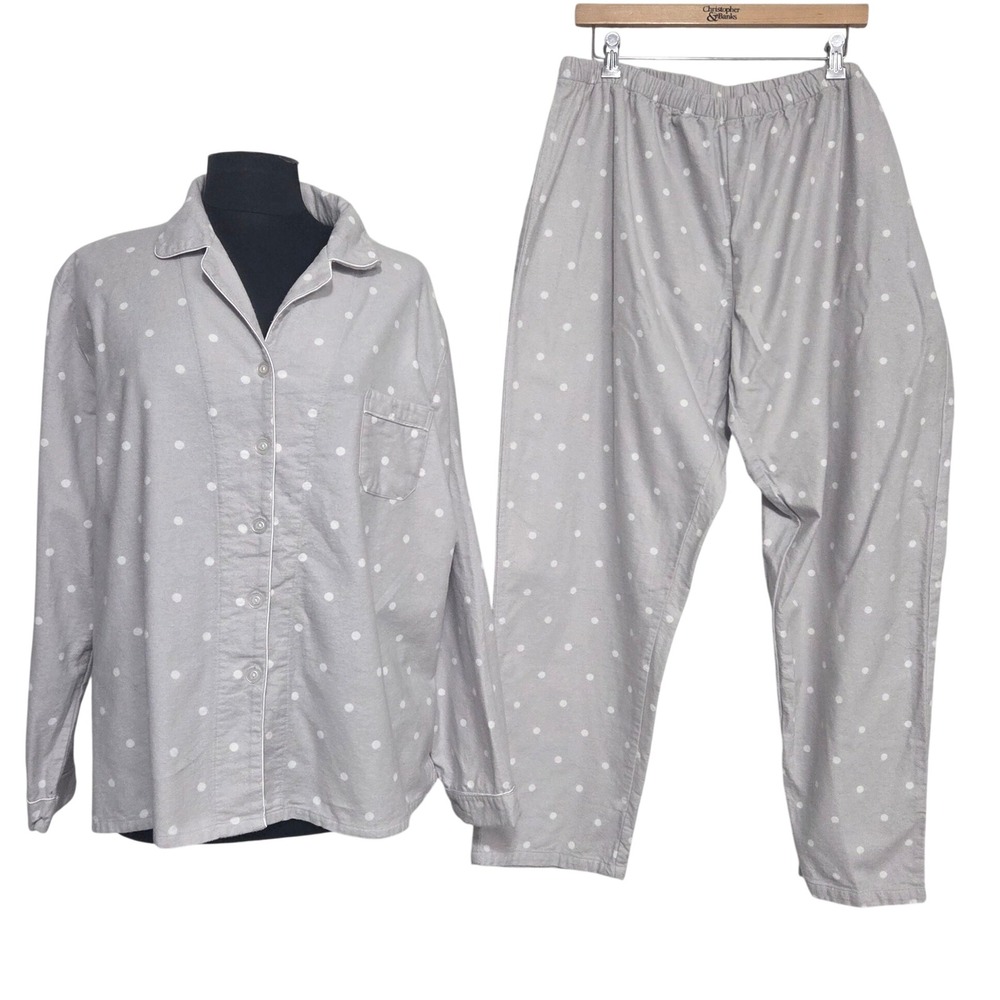 PajamaMania Womens 2XL Polka Dot Flannel Pajama Set 100% Cotton Pants Shirt 2X